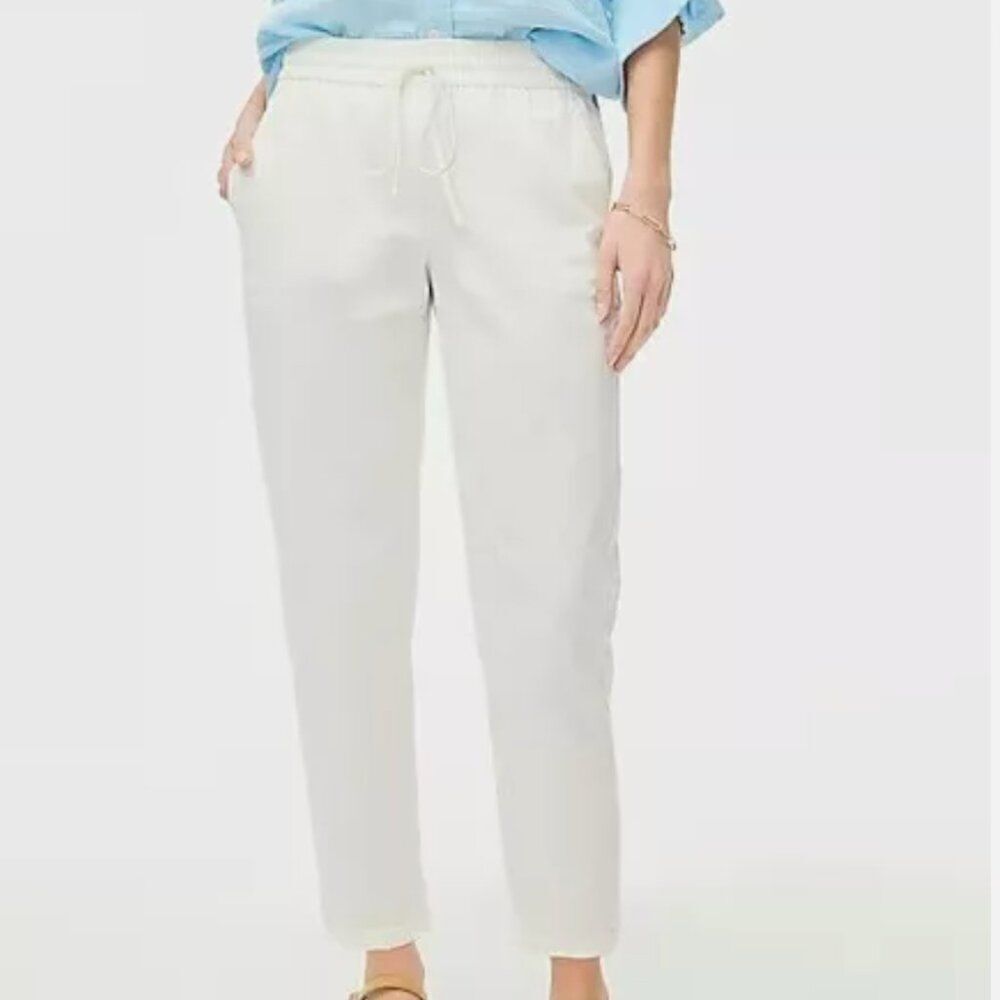 J. Crew Factory AW839 White linen blend draawstring pants NWT